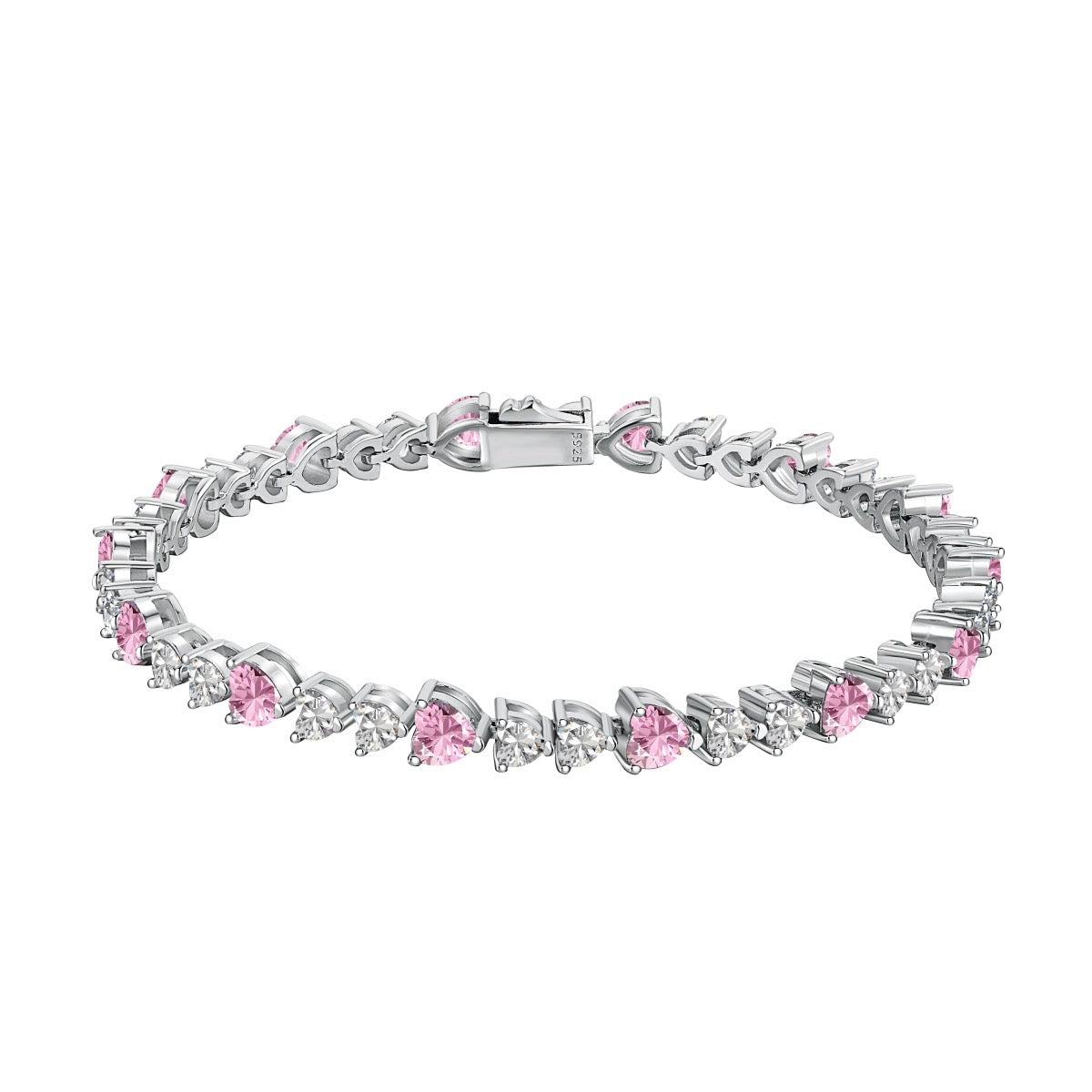 Bracciale con cuori rosa e trasparenti