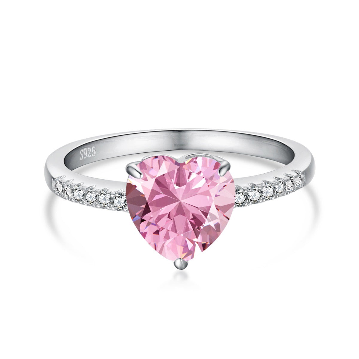 Anello cuore medio in zirconi rosa
