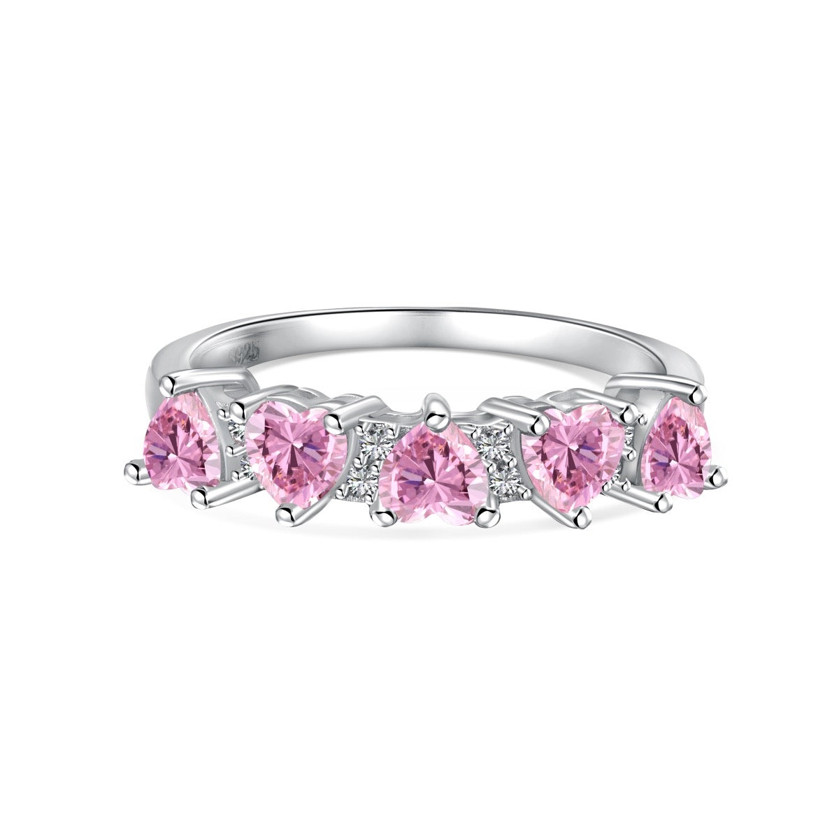 Anello cuori alterni in zirconi rosa