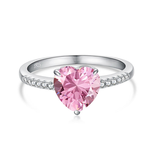 Anello cuore medio in zirconi rosa