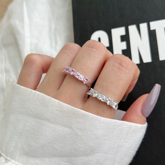 Anello cuori alterni in zirconi rosa